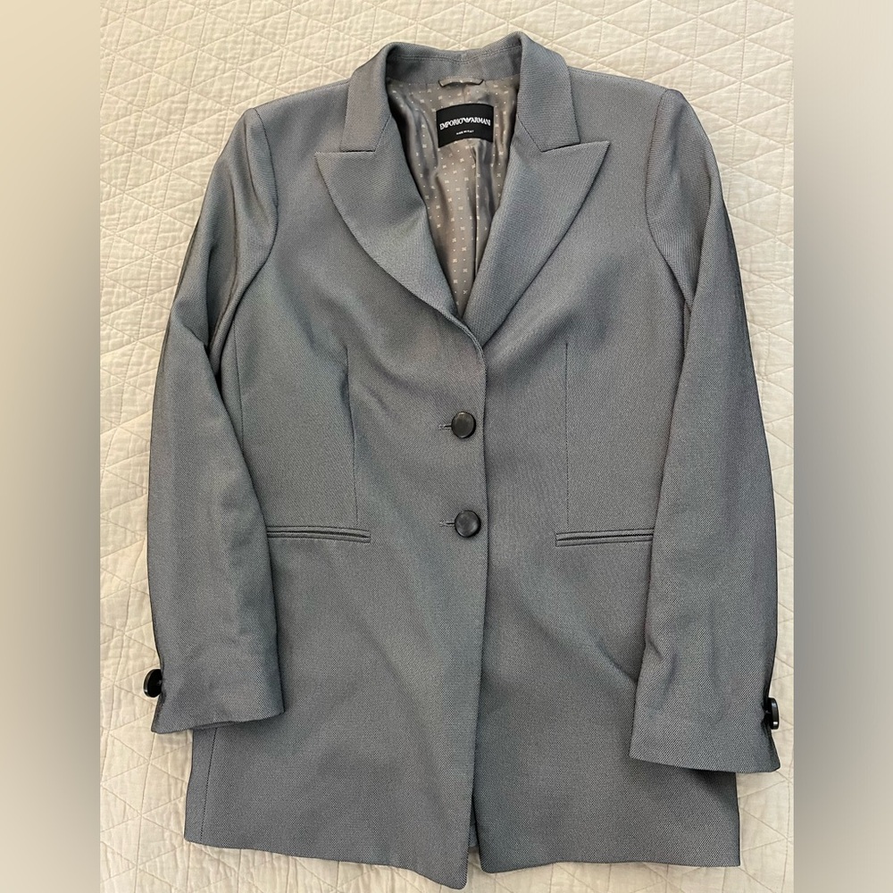 EMPORIO ARMANI Made in Italy Micro Nailhead Peak Lapel Jacket Size 48